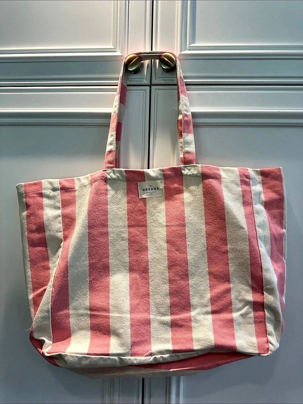 Sezane striped tote in pink & white. It has never been used!